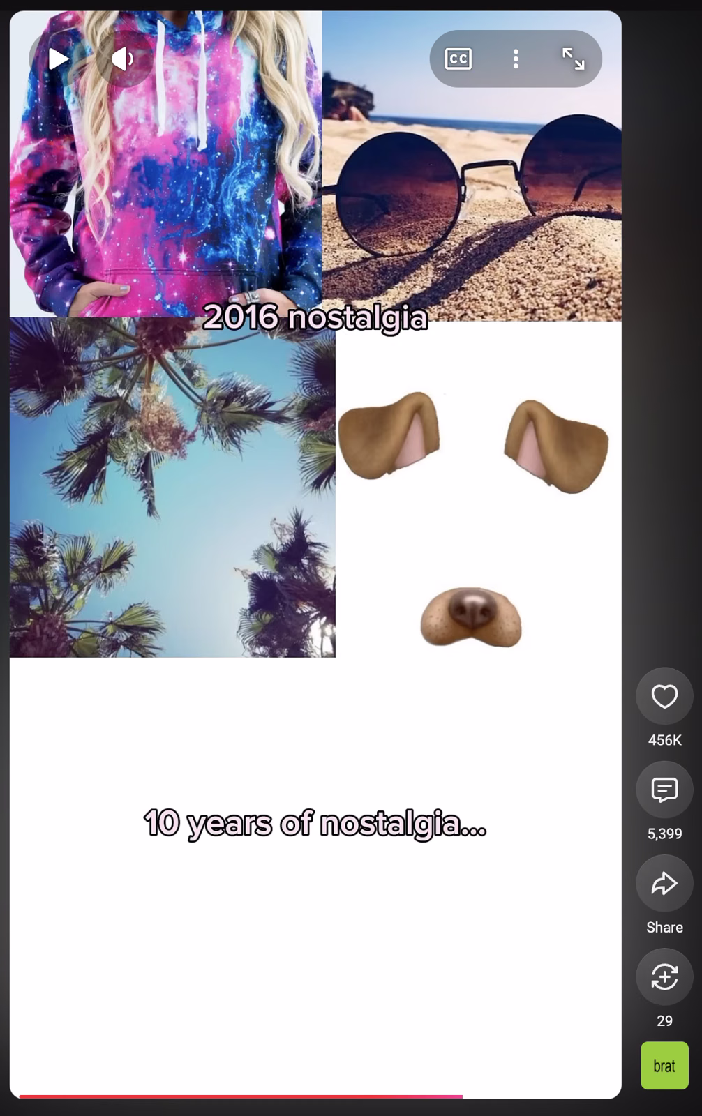 A nostalgia edit combining a galaxy hoodie, sunglasses, palm trees and a Snapchat dog filter
