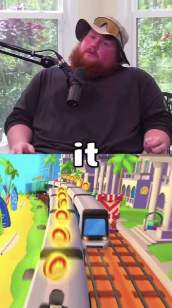 A podcast clip above Subway Surfers gameplay