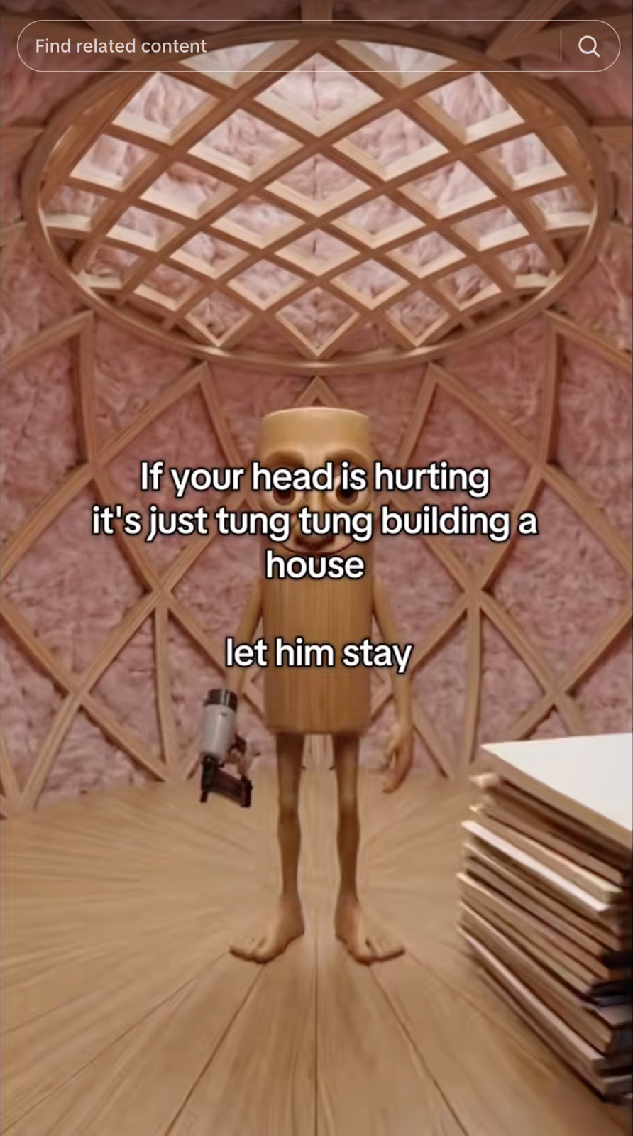 Tung Tung Tung Sahur building a house inside a head